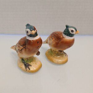 Vintage Pheasant Salt And Pepper Shakers Porcelain Rubber Stoppers Made In Japan